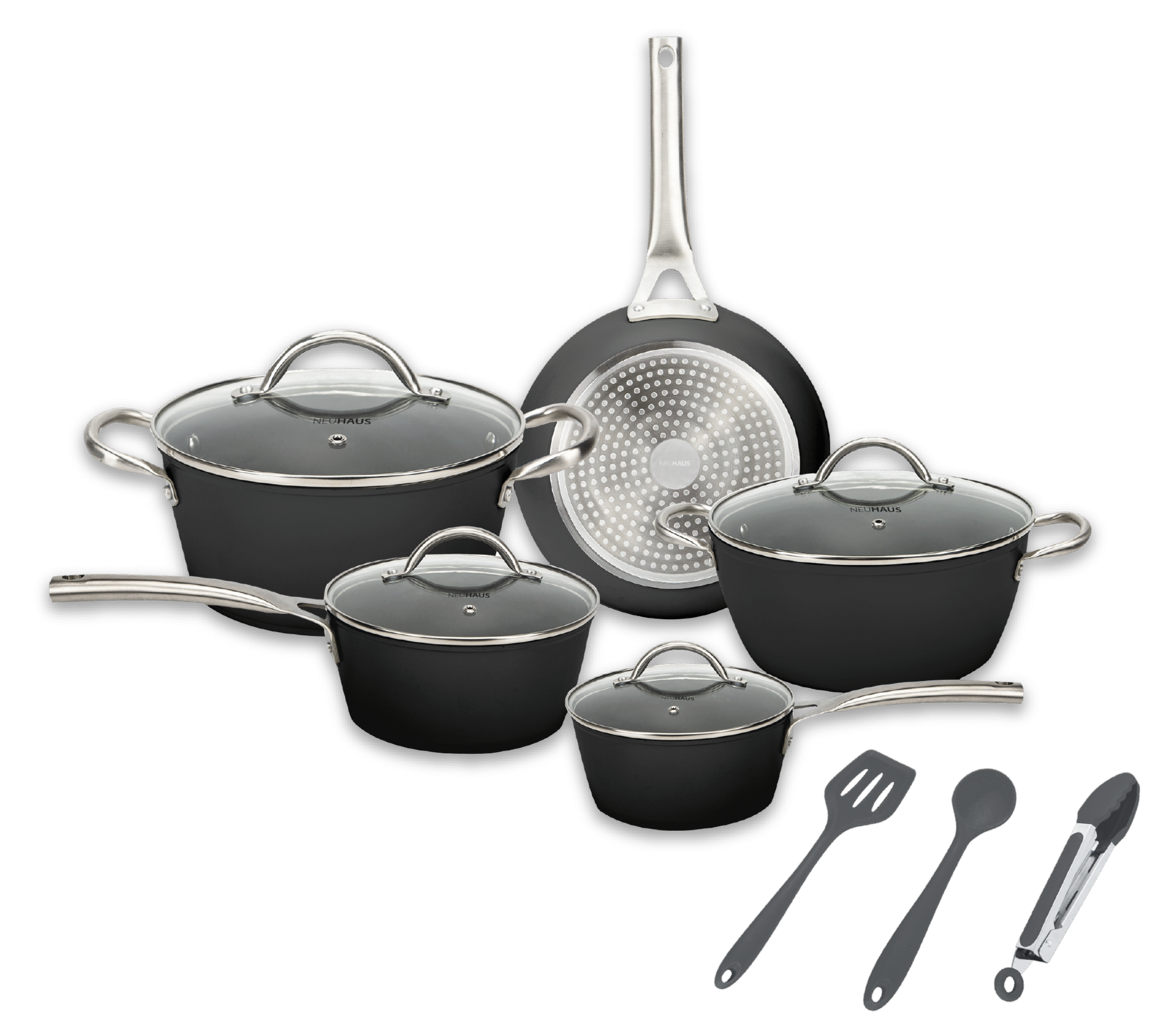 JOGO DE PANELAS 8 PEÇAS COM REVESTIMENTO EM CERÂMICA E ACESSÓRIOS EM SILICONE CERAMIC PRIME PRIME BLACK - NEUHAUS