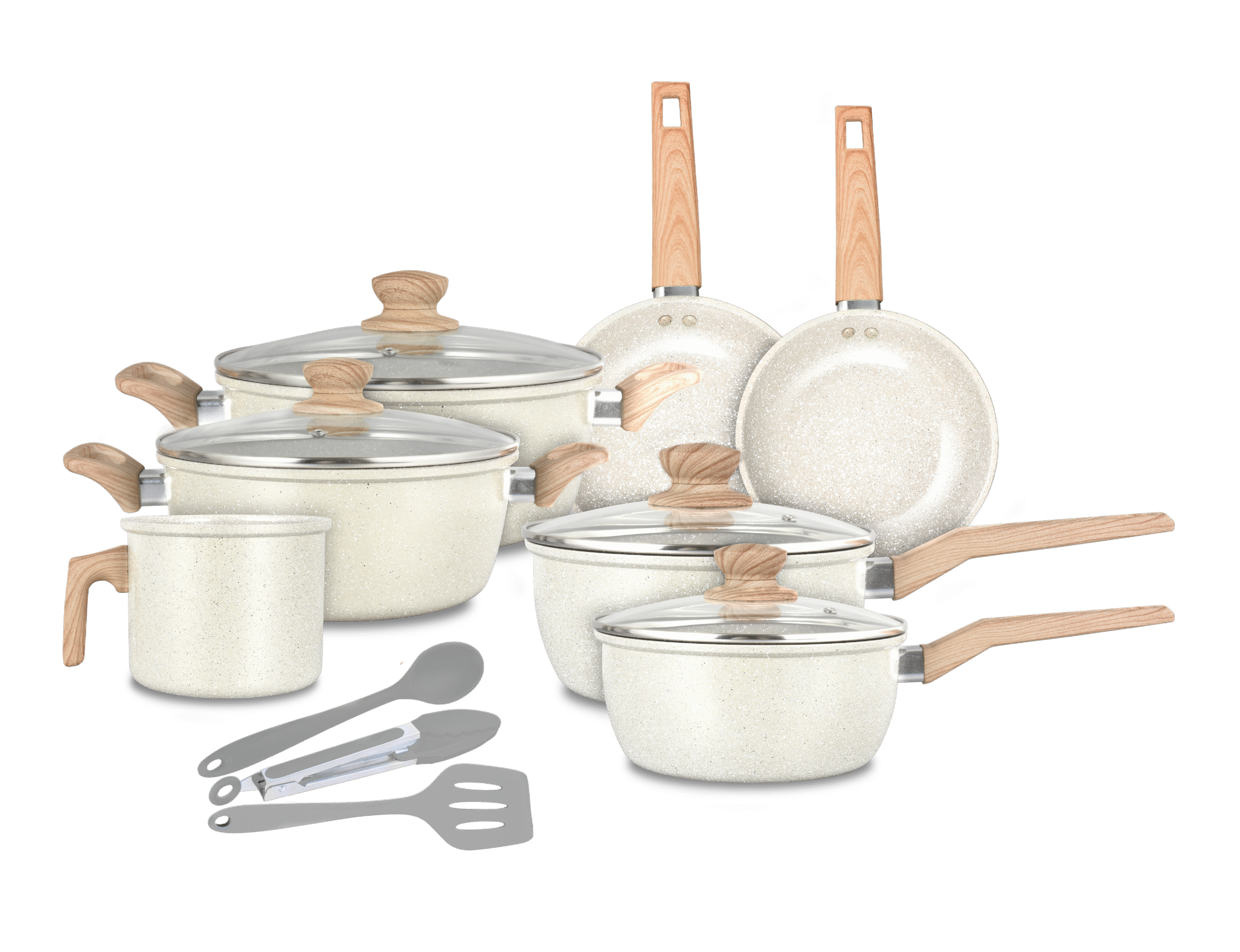JOGO DE PANELAS COM REVESTIMENTO CERÂMICO ANTIADERENTE E ACESSÓRIOS EM SILICONE 10 PEÇAS MARBLE LIFE VANILLA - NEUHAUS